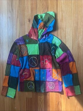 Vintage Patchwork Zip-Up Hooded Jacket